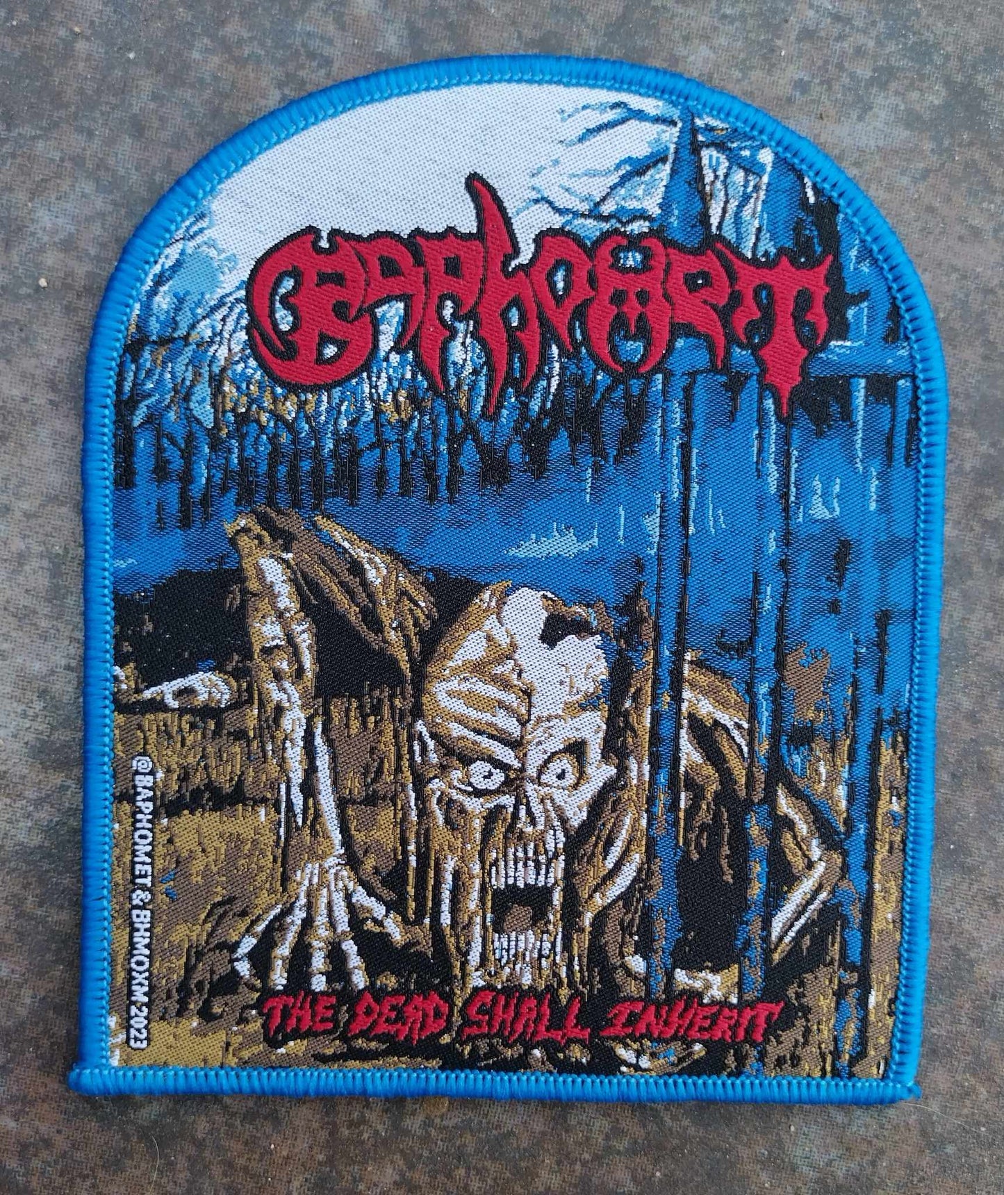 Baphomet the dead shall inherit Blue border WOVEN PATCH
