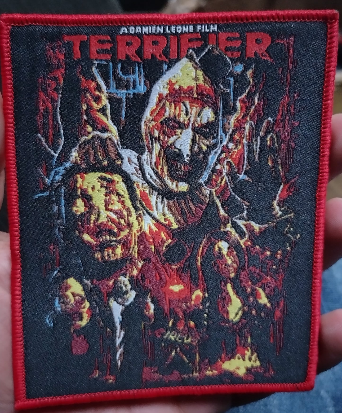 Terrifier Art the Clown with bloody head Red border Woven Patch