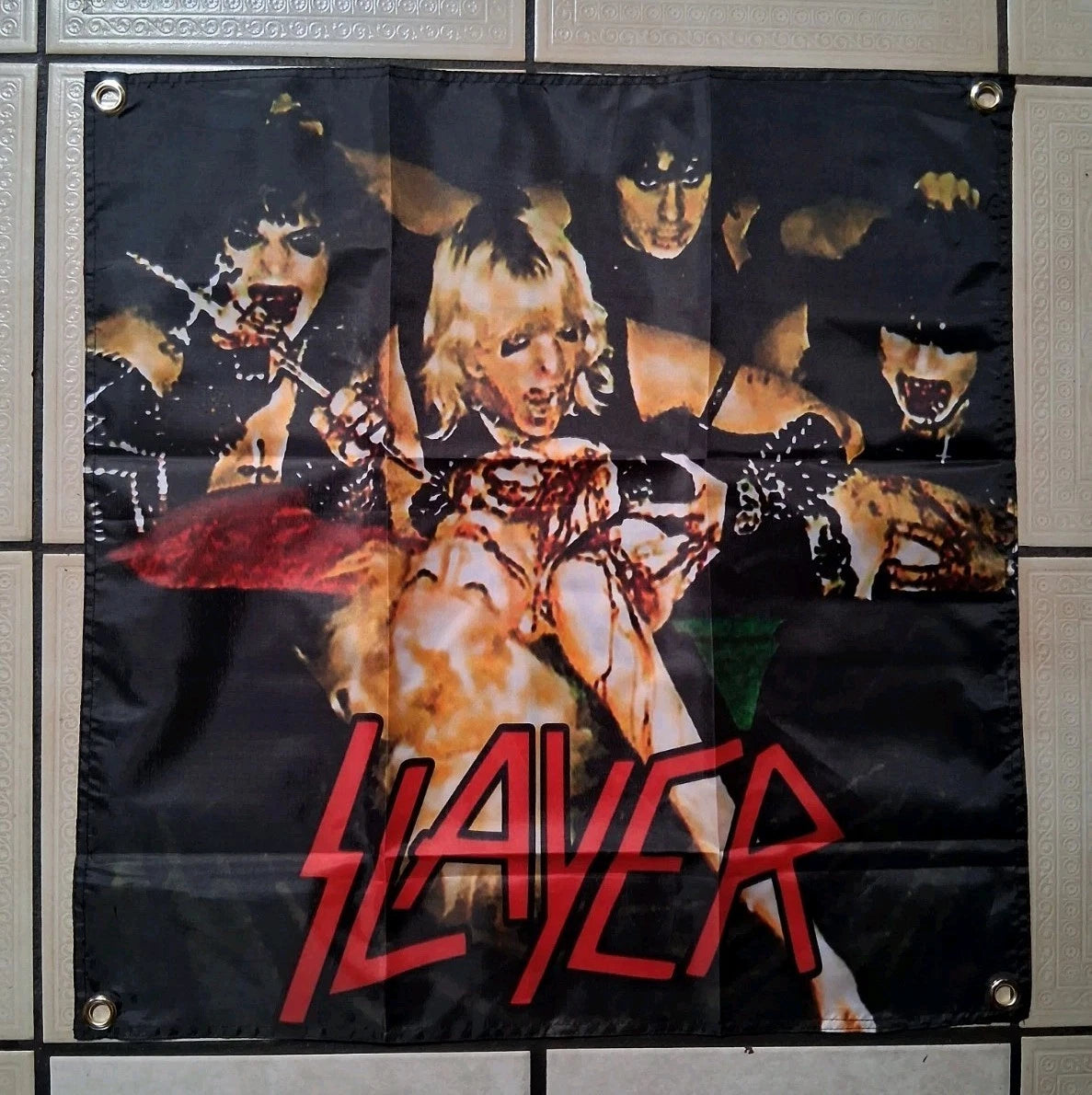 Slayer Early Band Photo 2x2 Ft Banner Flag