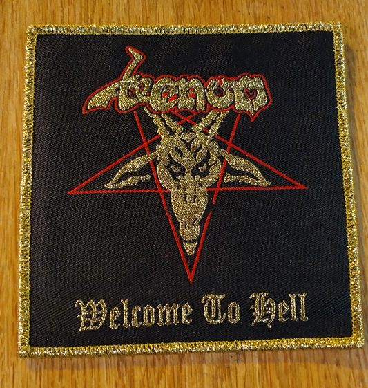 Venom Welcome to hell gold goat Metallic gold border Woven Patch