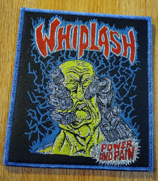 Whiplash power and pain blue border Woven Patch