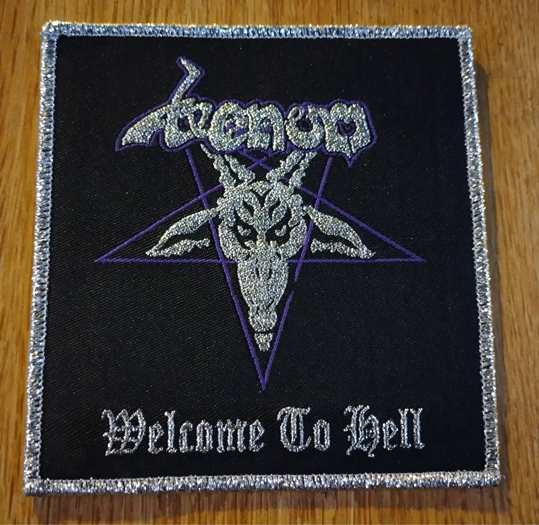 Venom Welcome to hell silver goat Metallic silver border Woven Patch