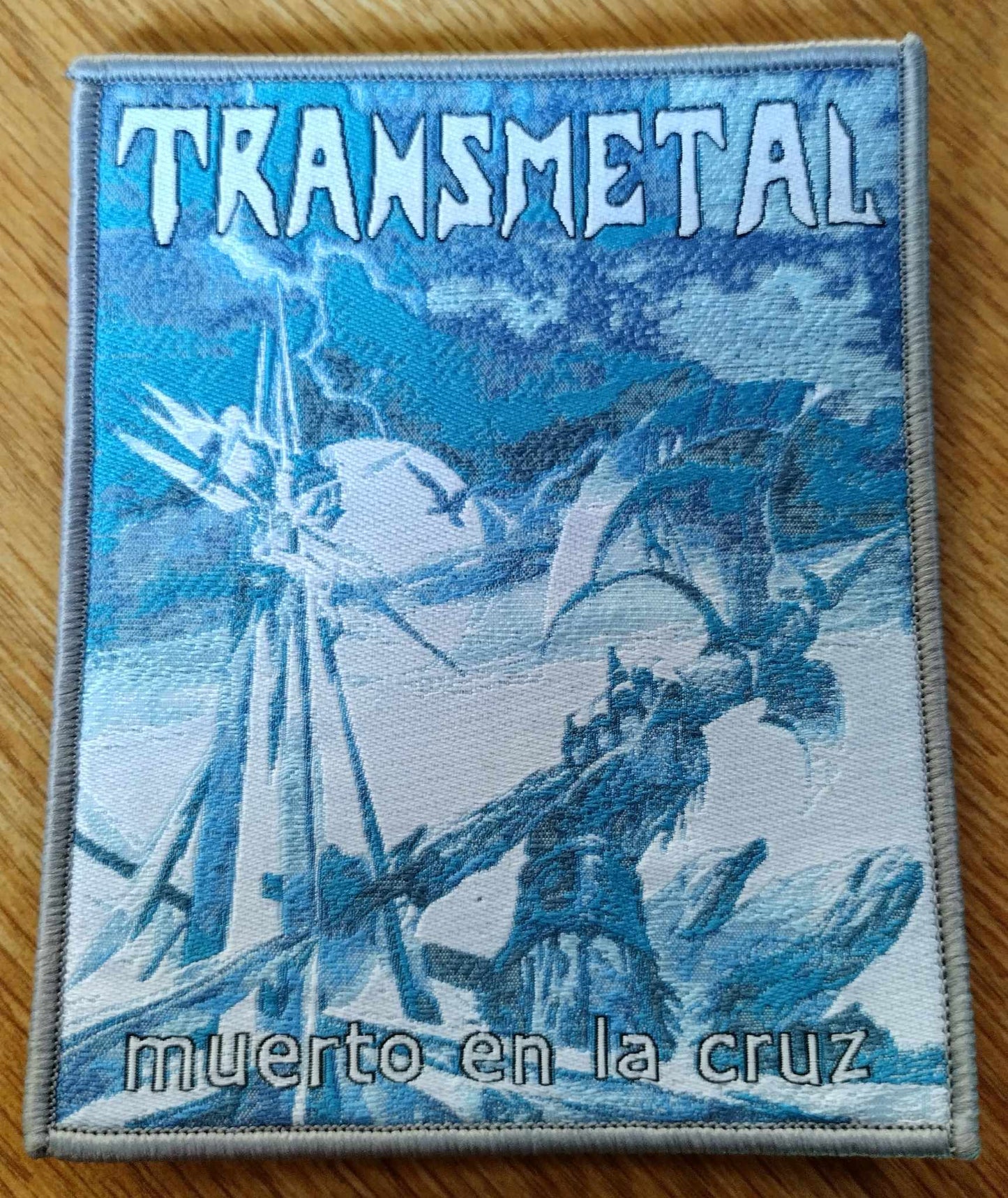 Transmetal muerto en la cruz Woven Patch (grey border)