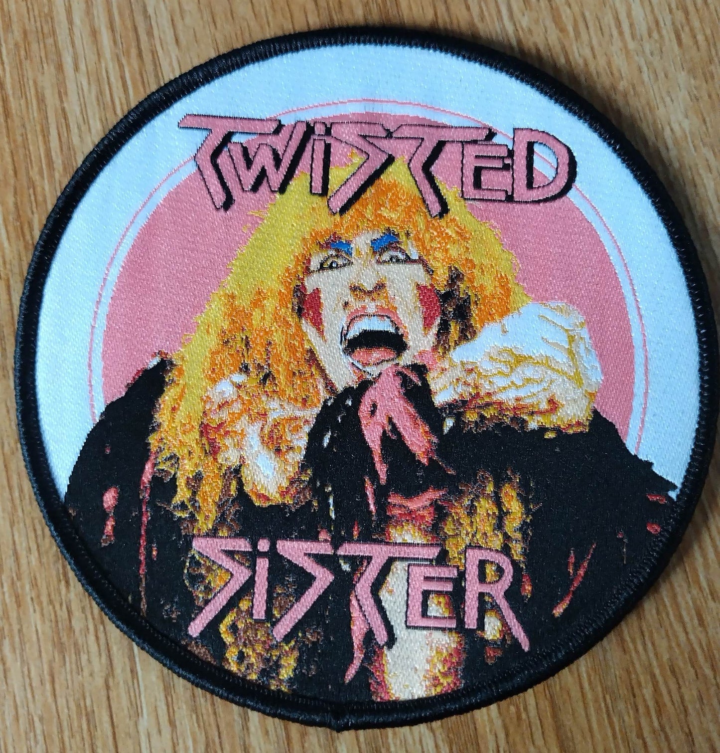 Twisted Sister stay hungry circle black border Woven Patch