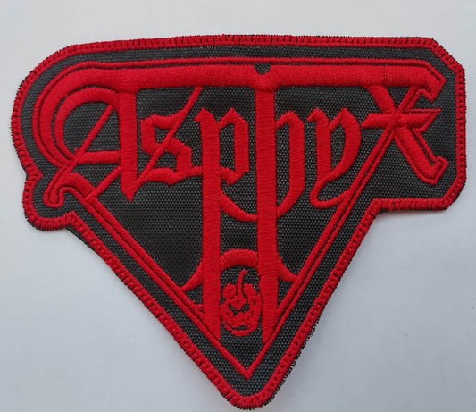 Asphyx name Patch red letters red border