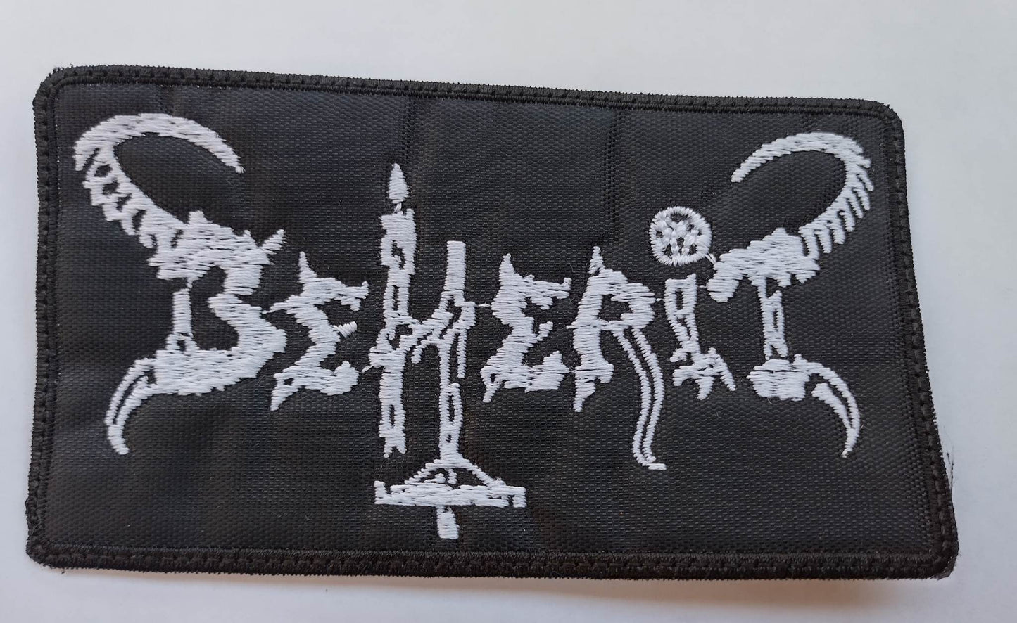 Beherit name Patch white letters