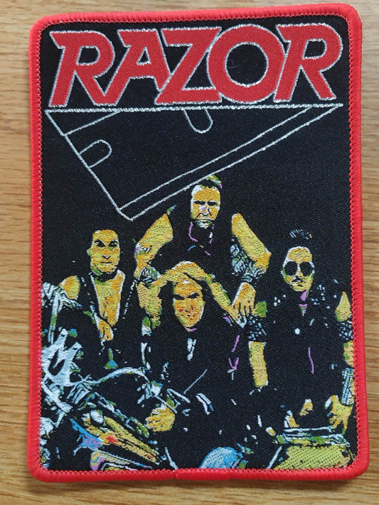 Razor band photo Woven Patch red border