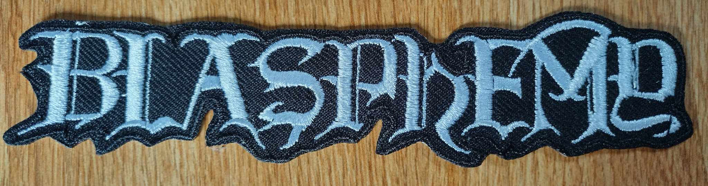 Blasphemy name Patch white letters