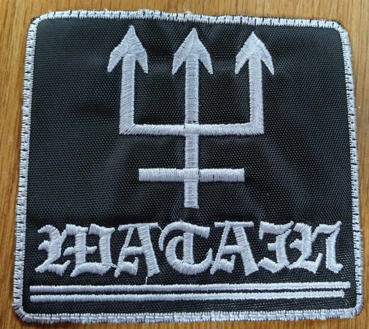 Watain pitchfork name Patch white border