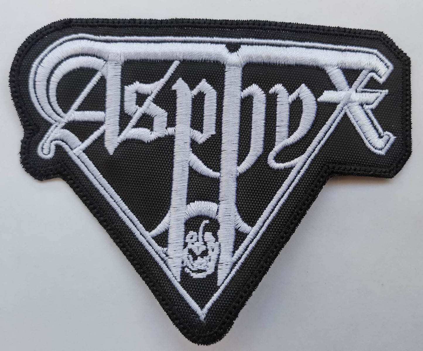 Asphyx name Patch white letters