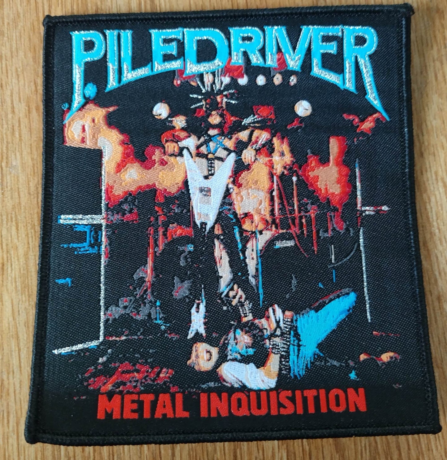 Piledriver metal inquisition Black border Woven Patch