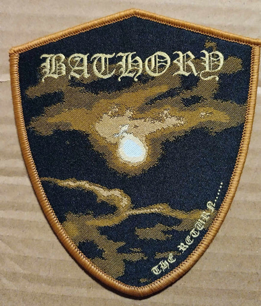 Bathory the return shield Brown border WOVEN PATCH