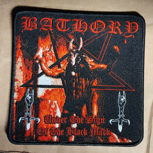 Bathory under the sign of the black mark black border WOVEN PATCH