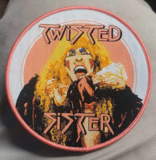 Twisted Sister stay hungry pink border WOVEN PATCH