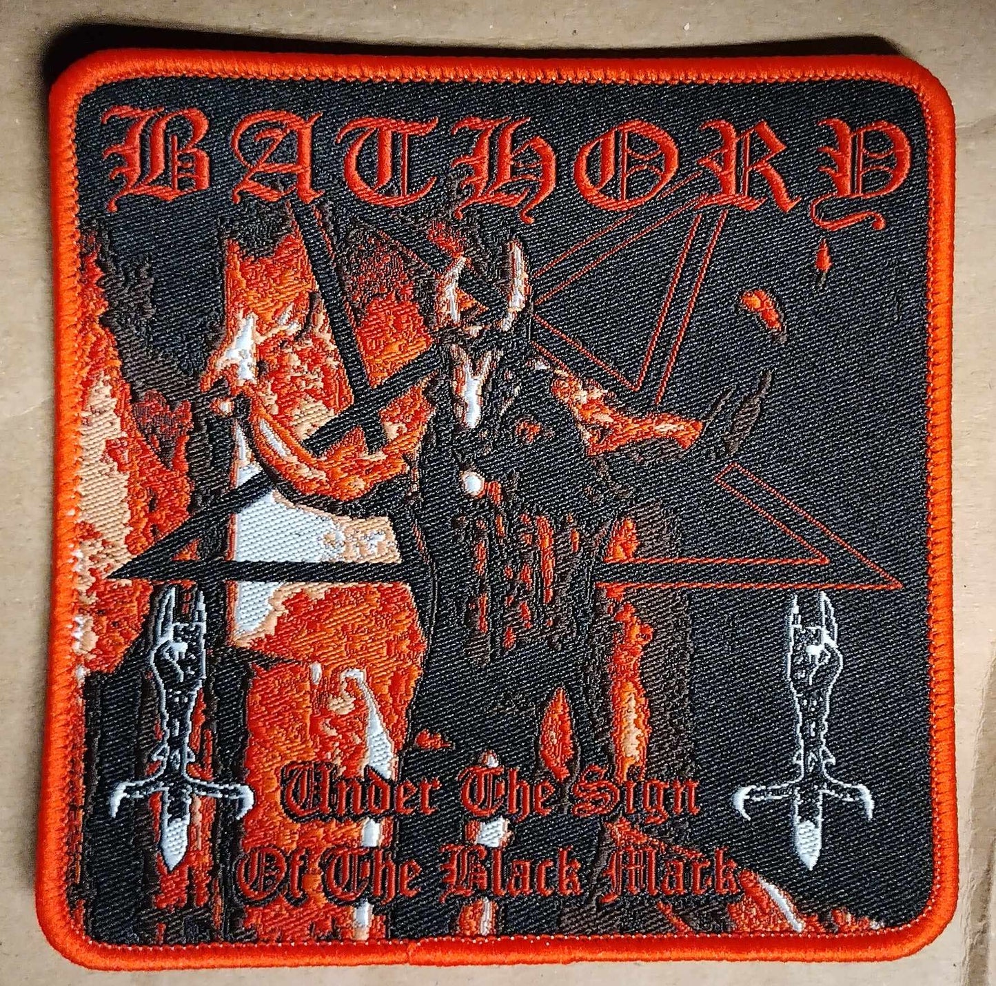 Bathory under the sign of the black mark Red border WOVEN PATCH