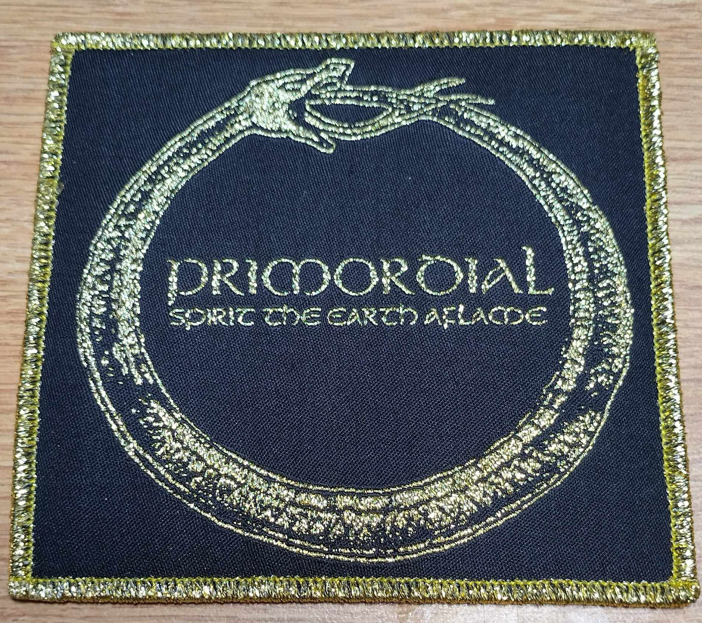 Primordial spirit the earth aflame WOVEN PATCH Metallic Gold Border