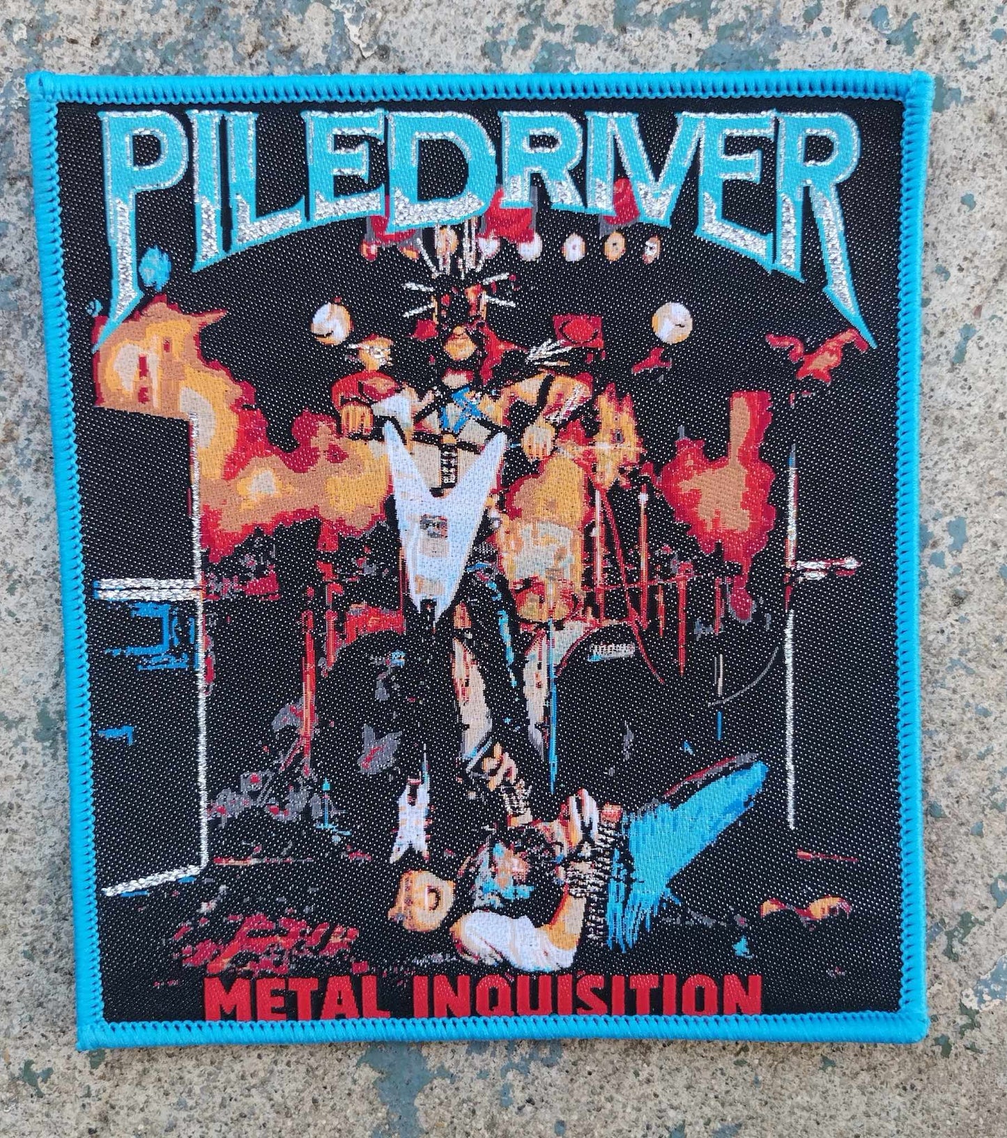 Piledriver Metal inquisition Blue Border WOVEN PATCH