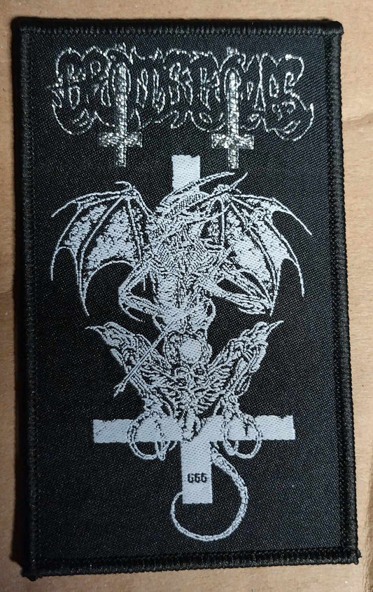 Grotesque in embrace of evil Black border WOVEN PATCH