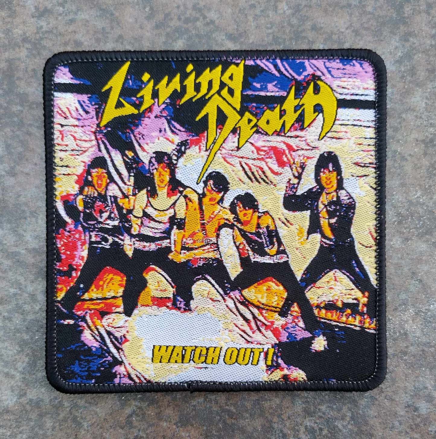 Living Death watch out Woven Patch black border