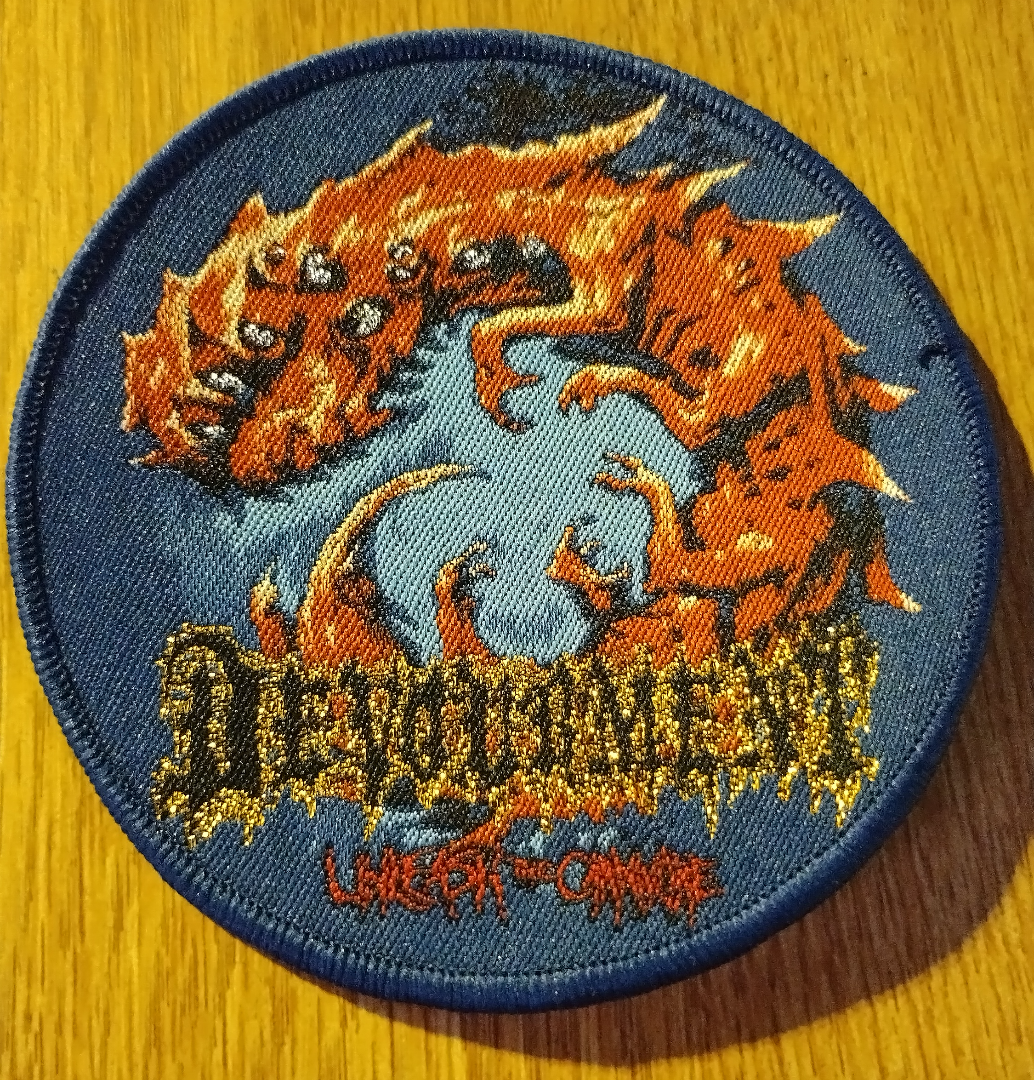 Devourment unleash the carnivore navy blue border circle Woven Patch