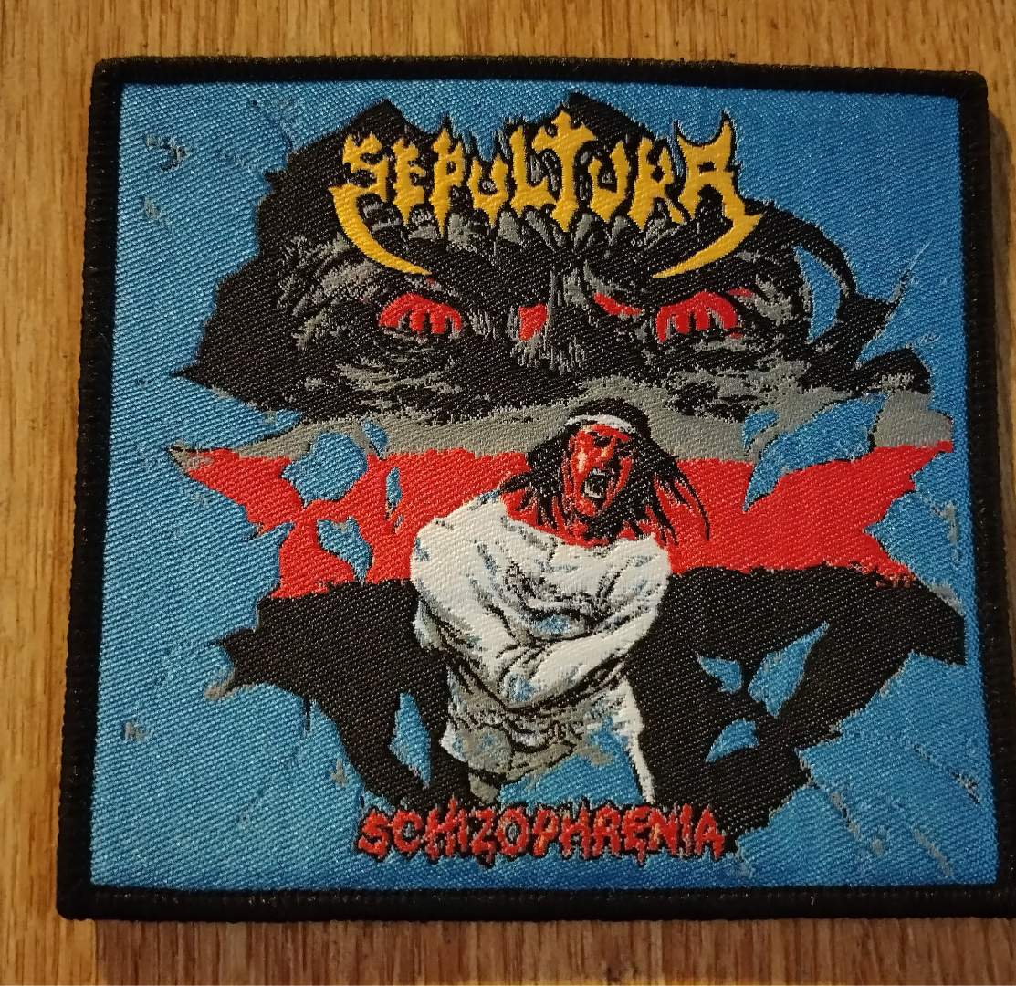 Sepultuta schizophrenia art Black Border Woven Patch