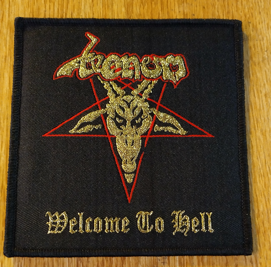 Venom Welcome to hell gold goat Black border Woven Patch