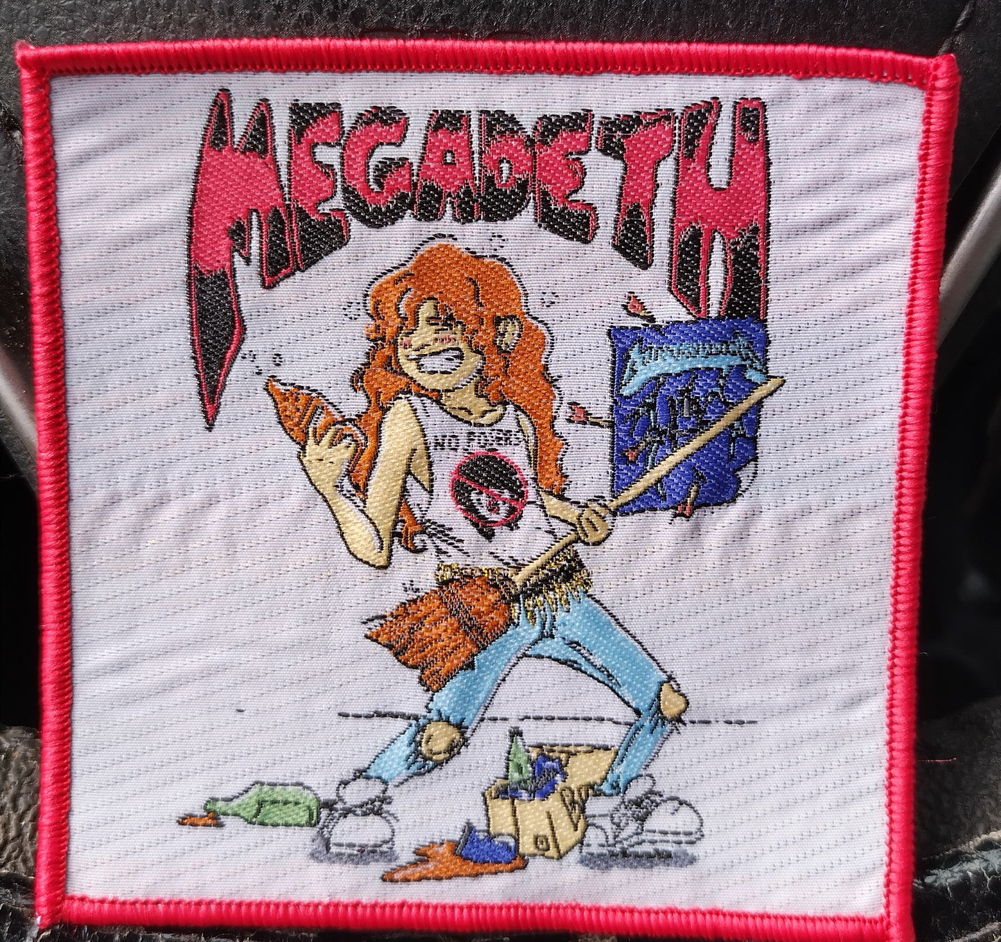 Megadeth cartoon Dave Pink border Woven Patch