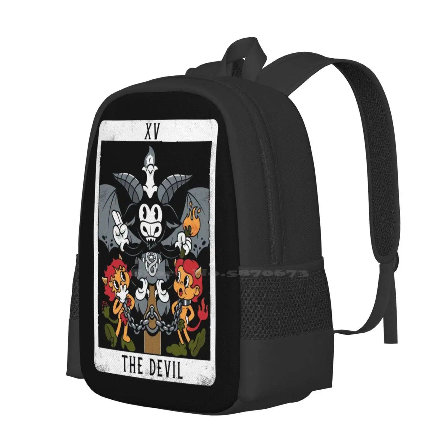 The Devil - Xv Tarot Card - Baphomet Backpacks For School Teenagers Girls Travel Bags Goat Tarot Deck Retro Cartoons Fleischer