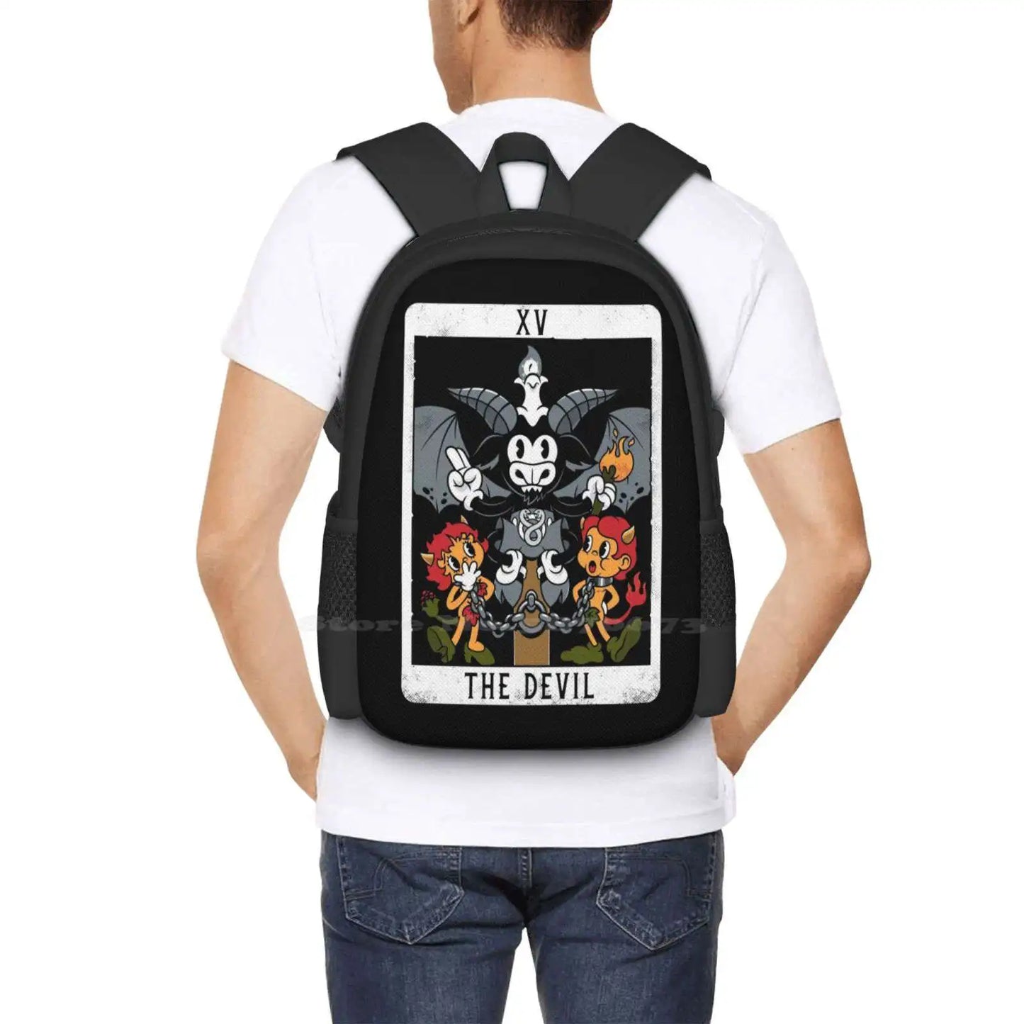 The Devil - Xv Tarot Card - Baphomet Backpacks For School Teenagers Girls Travel Bags Goat Tarot Deck Retro Cartoons Fleischer