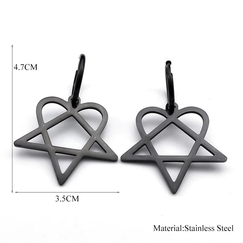 HIM Heartagram Star Dangle Hoop Earrings