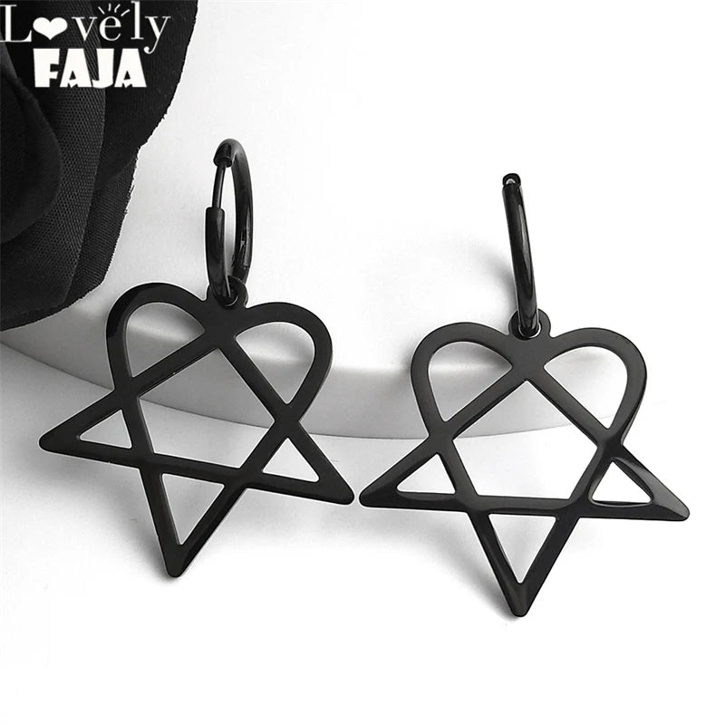 HIM Heartagram Star Dangle Hoop Earrings