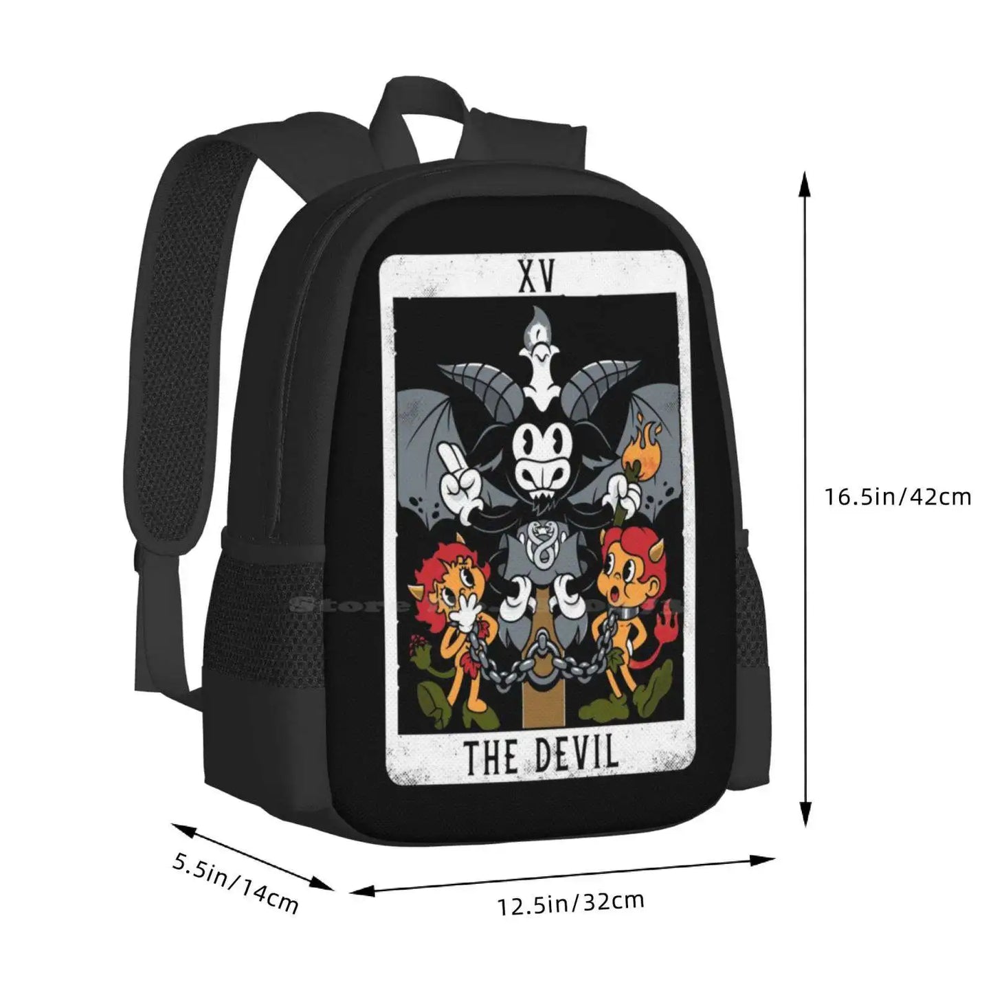 The Devil - Xv Tarot Card - Baphomet Backpacks For School Teenagers Girls Travel Bags Goat Tarot Deck Retro Cartoons Fleischer