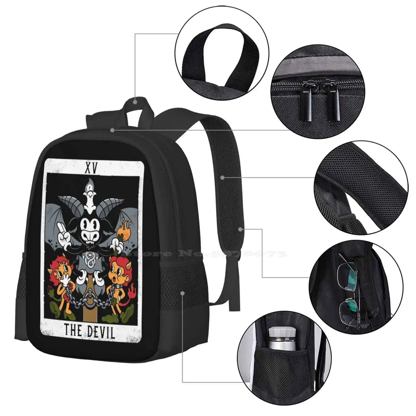 The Devil - Xv Tarot Card - Baphomet Backpacks For School Teenagers Girls Travel Bags Goat Tarot Deck Retro Cartoons Fleischer