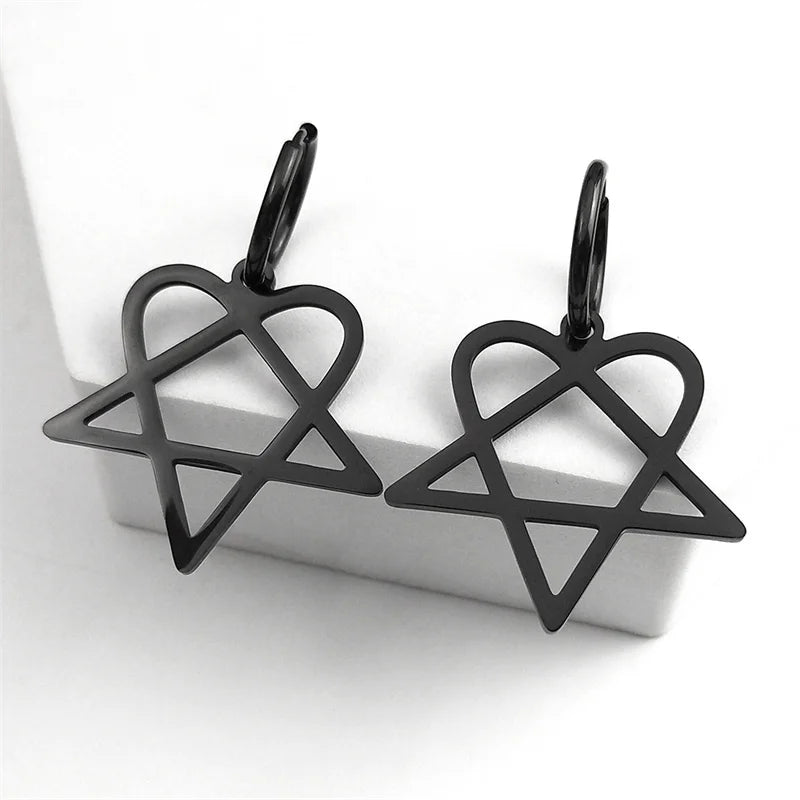 HIM Heartagram Star Dangle Hoop Earrings