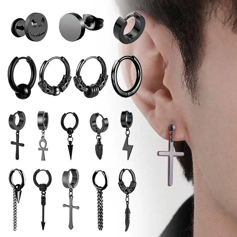 Stainless Steel Stud Earrings Black Earrings Set For Men Women accessories