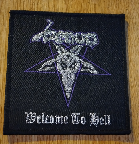 Venom Welcome to hell silver goat Black border Woven Patch