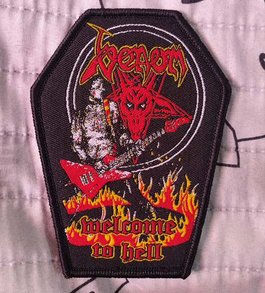 Venom welcome to hell coffin shape Black border Woven Patch