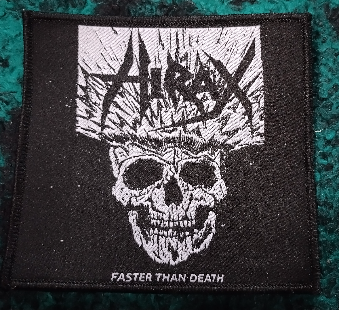 Hirax Faster than death black border Woven Patch