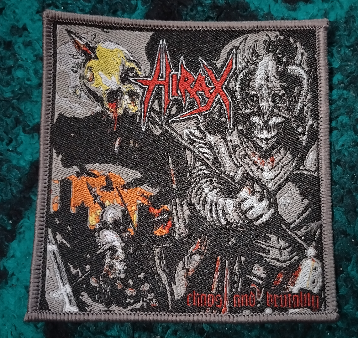 Hirax Chaos and brutality grey border Woven Patch