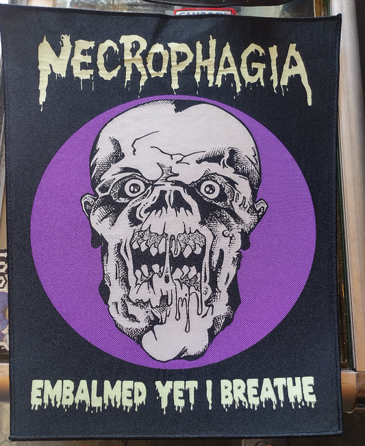 Necrophagia embalmed yet I breathe "Glow in the dark" Woven Backpatch