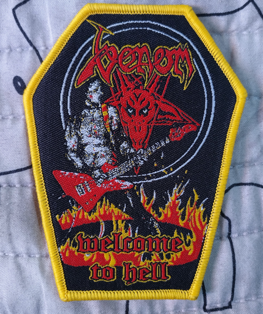 Venom welcome to hell coffin shape Yellow border Woven Patch