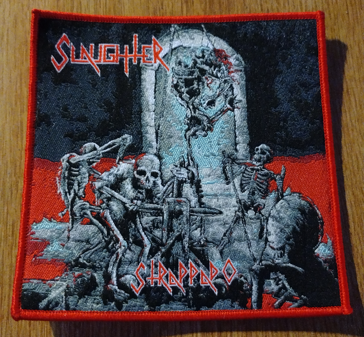 Slaughter Strappado Red Border Woven Patch