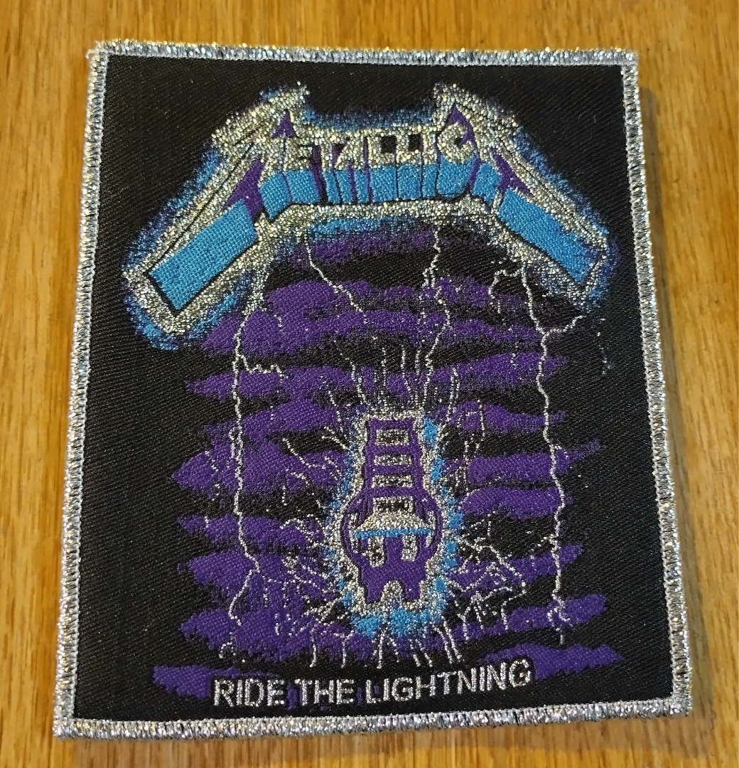 Metallica ride the lightning metallic style Metallic silver border Woven Patch