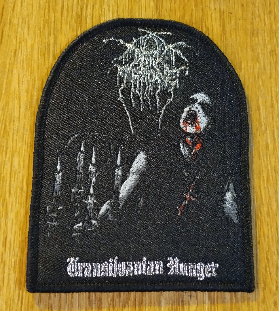 Darkthrone Transylvanian hunger tombstone shaped Black border Woven Patch