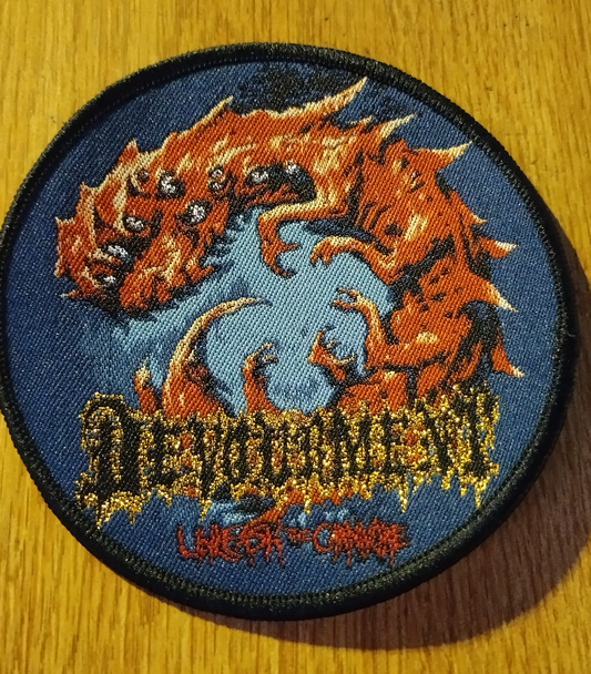 Devourment unleash the carnivore Black border circle Woven Patch