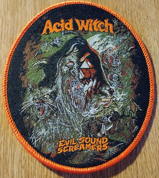 Acid Witch Evil sound screamers orange border Woven Patch