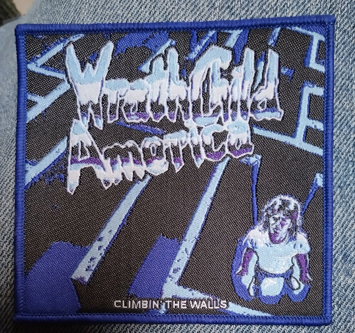 WrathChild America Climbin the walls Purple border Woven Patch