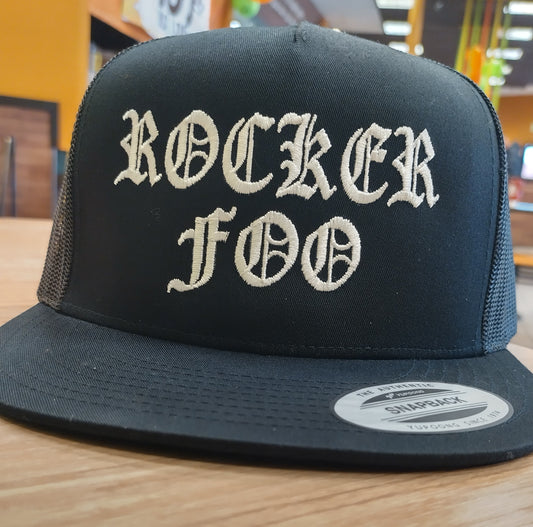 ROCKER FOO® TRUCKER HAT ( all Black) Snapback. Embroidered letters.