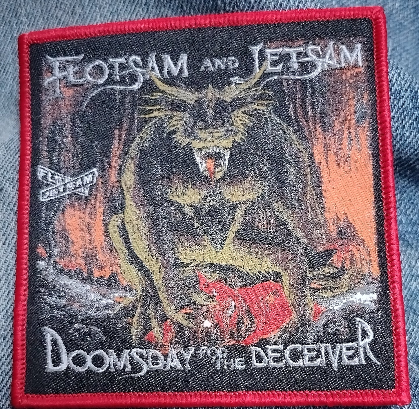 Flotsam and Jetsam Doomsday for the deceiver Red Border Woven Patch