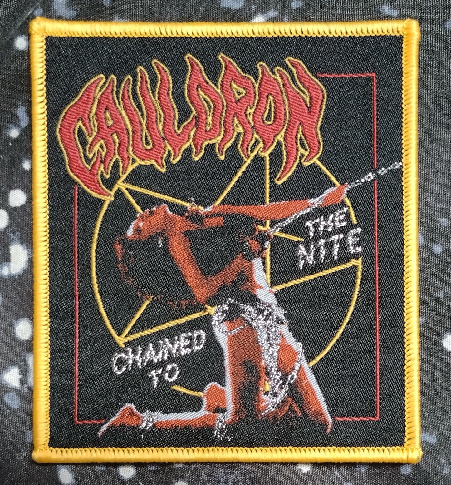 Cauldron chained to the nite Yellow border Woven Patch